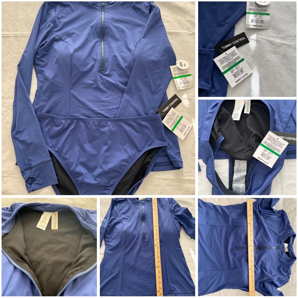 Blue Long-Sleeve Zip-Up Swimsuit